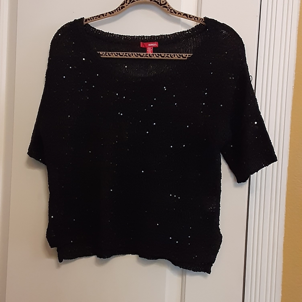 Black sequins sweater top, size L